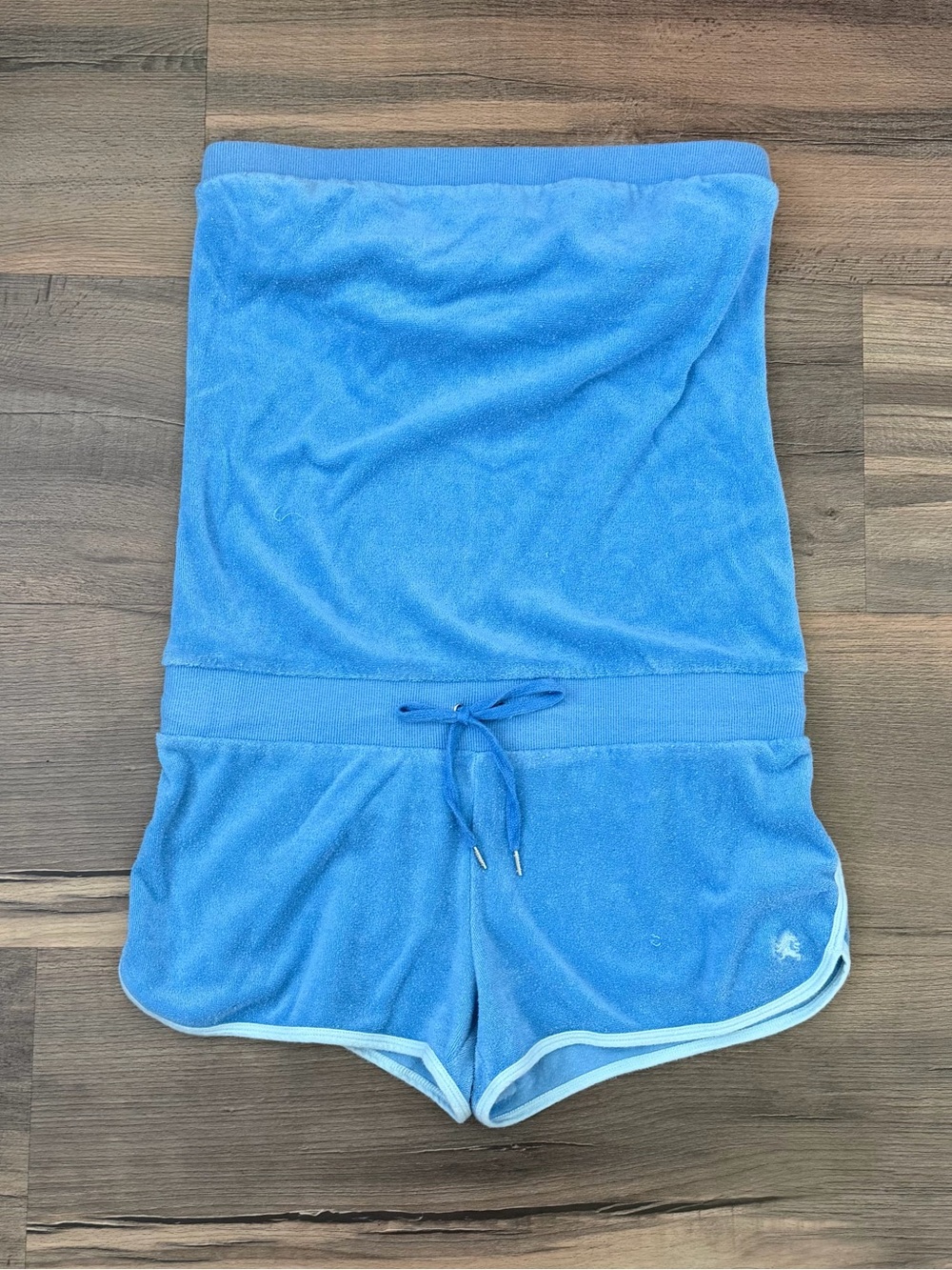 Y2K Express Blue Terry Cloth Tube Top Track Shorts Romper Size Small